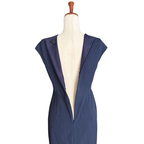 Ann Taylor Factory Navy Blue Cap Sleeve V Neck Sheath Dress Size 4 Office Career - Picture 10 of 12